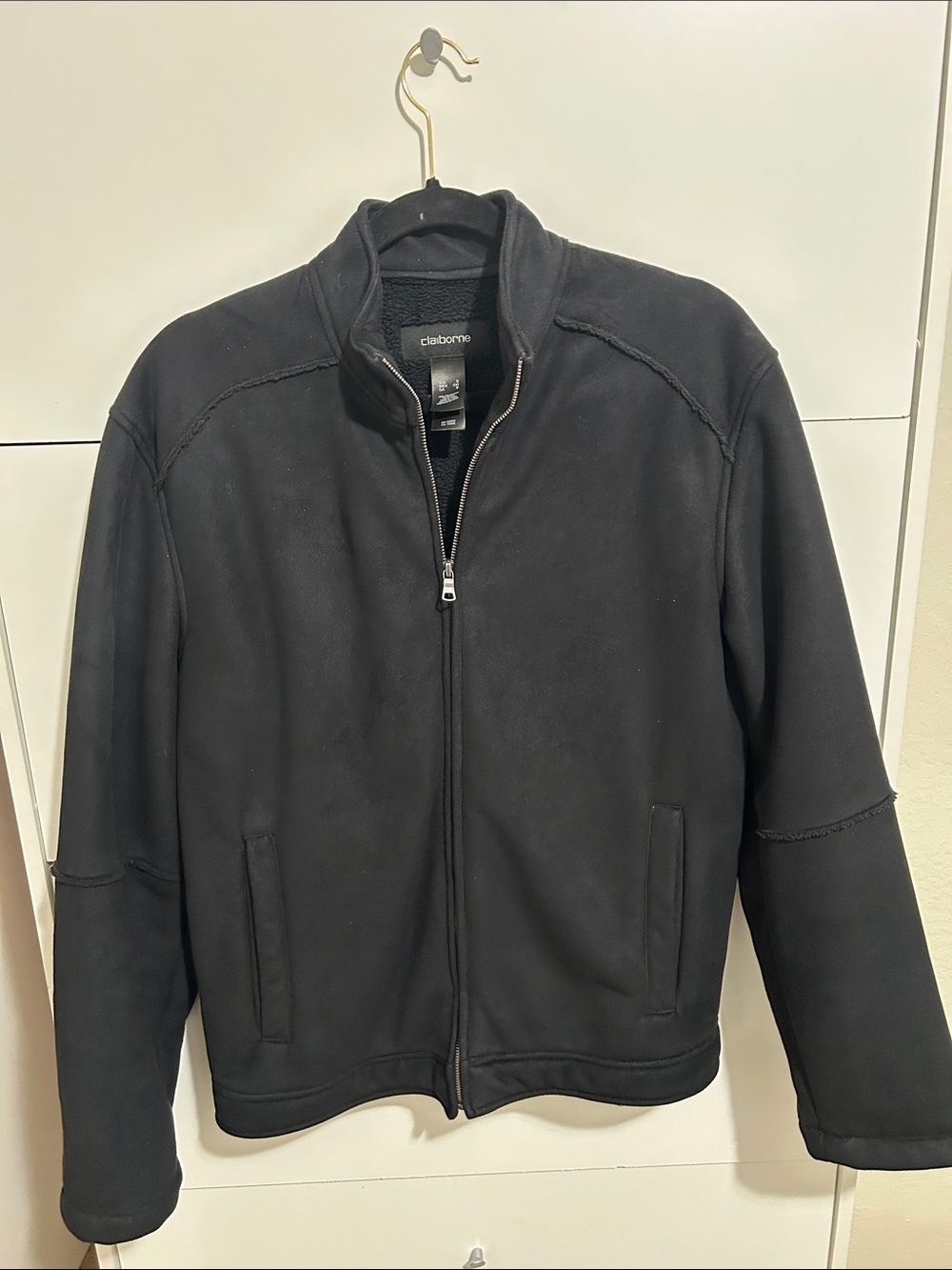 Men’s Claiborne Black Full-Zip Suede Jacket - fleece lined